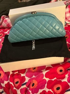 Chanel lambskin timeless clutch in blue color